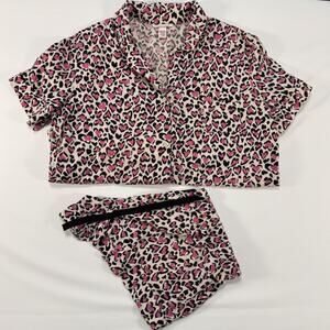 Victoria's Secret flannel "Pink Heart Leopard" boxer PJ Set; Size XL